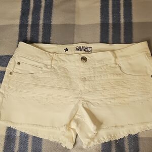 Celebrity Pink White Jean Shorts Distressed Hem